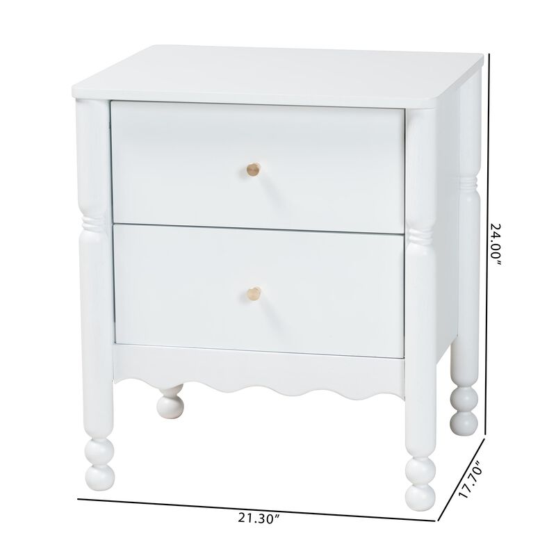 Baxton Studio Hoffman Nightstand - 2-Drawer Bedside Table with Scalloped Apron and Turned Legs for Bedroom, Walnut Brown image number 8