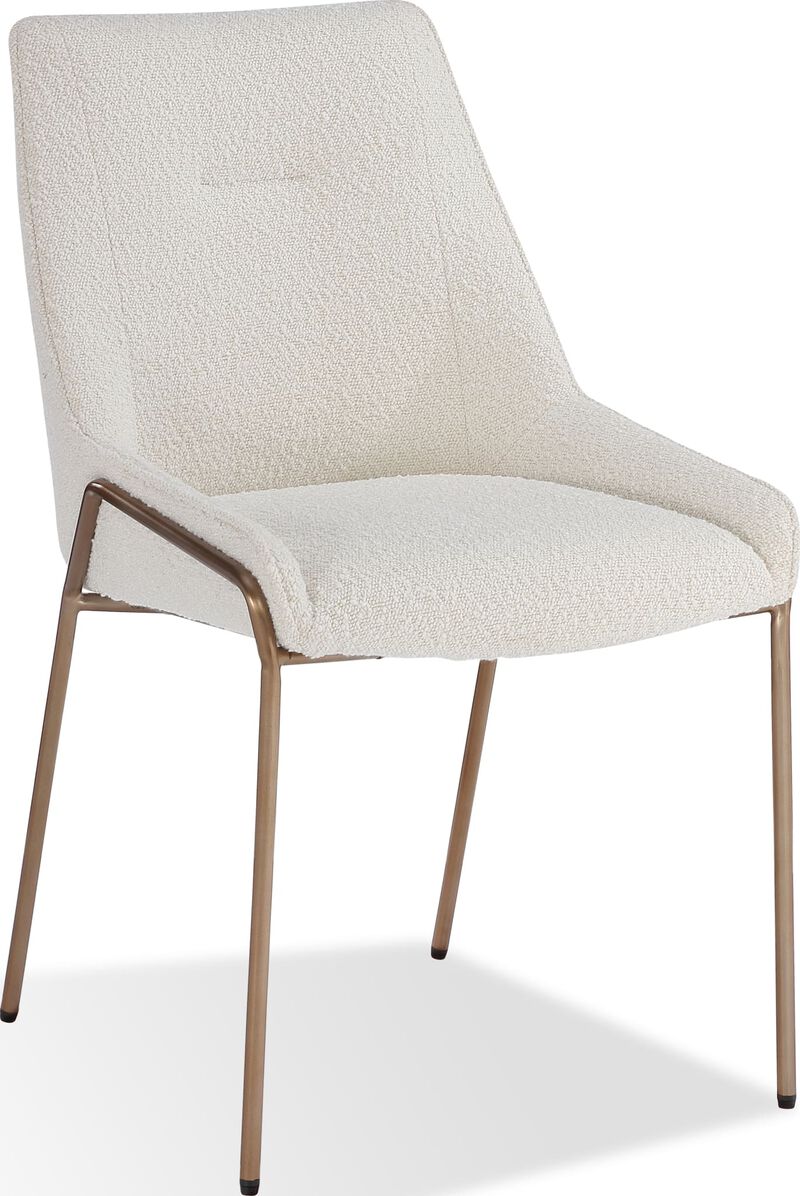 Cyrus Upholstered Dining Chair in Cottage Cheese Boucle and Brushed Bronze Metal - Set of 2