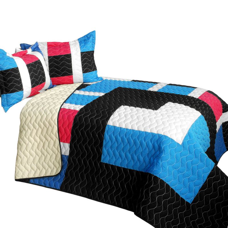 Queen Size 3 Piece Patchwork Quilt Set Cozy Lightweight Bedspread Set image number 1