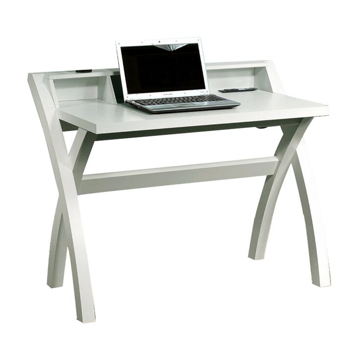 Sleek Contemporary Desk With Cross Legs, White-Benzara