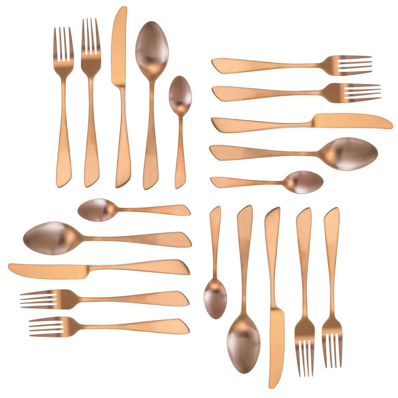 MegaChef Gibbous 20 Piece Flatware Utensil Set, Stainless Steel Silverware Metal Service for 4 in Rose Gold Matte
