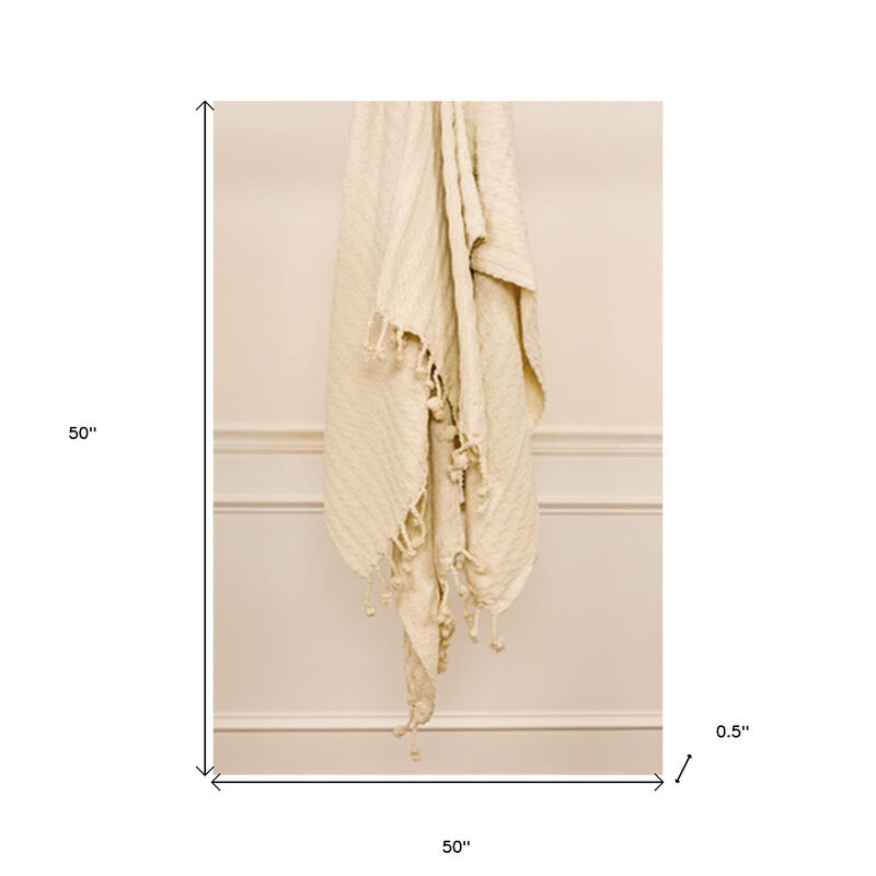 HomeRoots Ivory Knitted 100% Cotton Throw Blanket image number 4