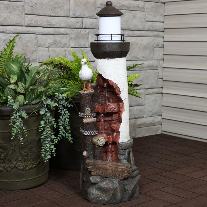 Sunnydaze Gull's Cove Lighthouse Water Fountain with LED Lights - 36 in