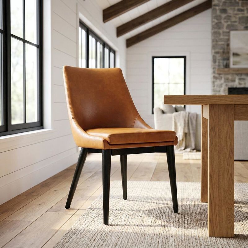 Vegan Leather-Upholstered Dining Chair with Mid-Century Modern Style, Tan image number 3