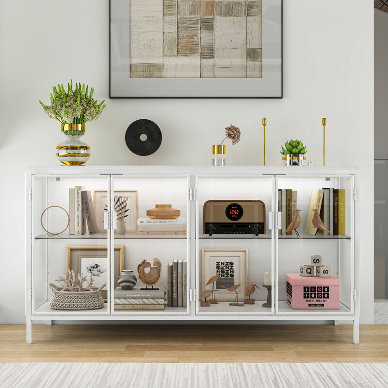 FUFU&GAGA Contemporary White Sideboard with Glass and Wood Accents, (55.1"W x 15.7"D x 29.5"H), Scratch-Resistant