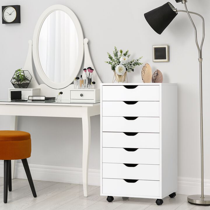 7-Drawer Chest Storage Dresser Floor Cabinet Organizer with Wheels-White