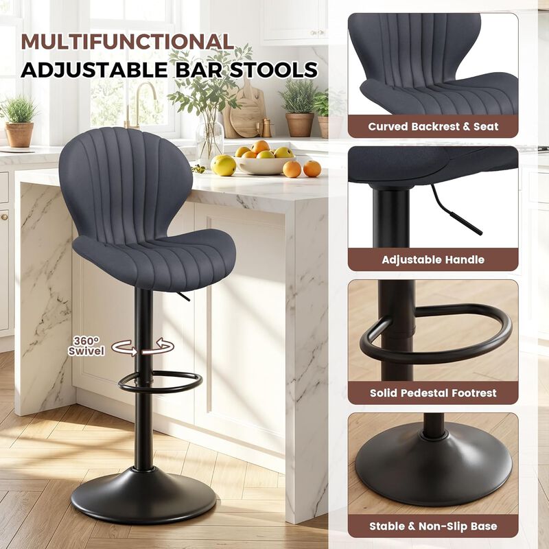 Modern Upholstered Fabric Swivel Bar Stools Set of 2 image number 5
