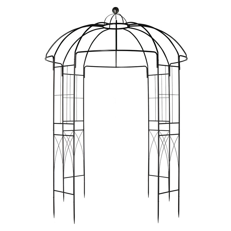 Decorative Wrought Iron Gazebo Arch, Elegant Metal Pavilion for Courtyard & Backyard