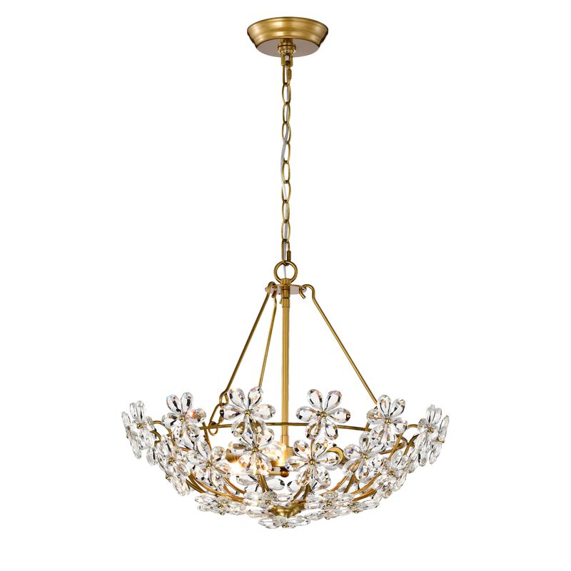 Daria Glam Brushed Brass 3-Light Daisy Crystal Glass Flower Chandelier image number 0