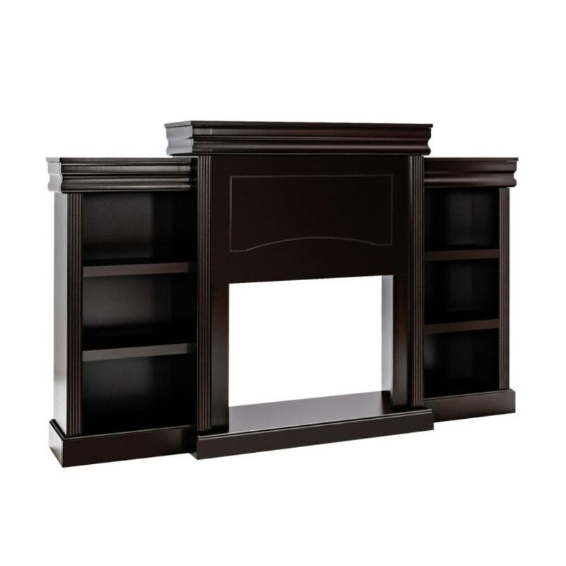 Hivvago 70 Inch Modern Fireplace Media Entertainment Center with Bookcase-Brown