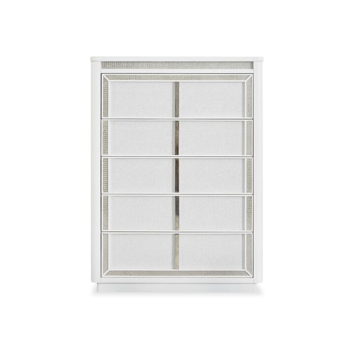Canaal Tall Dresser Chest, 5 Drawer, White Finish 58 Inch, LED Light