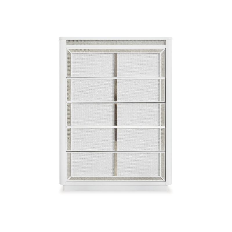 Canaal Tall Dresser Chest, 5 Drawer, White Finish 58 Inch, LED Light