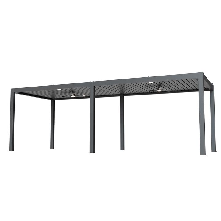 Mondawe 10'x26' Solar Intelligent Aluminum Pergola,W/ Auto-Adjusting Louvers&Hidden Drainage System