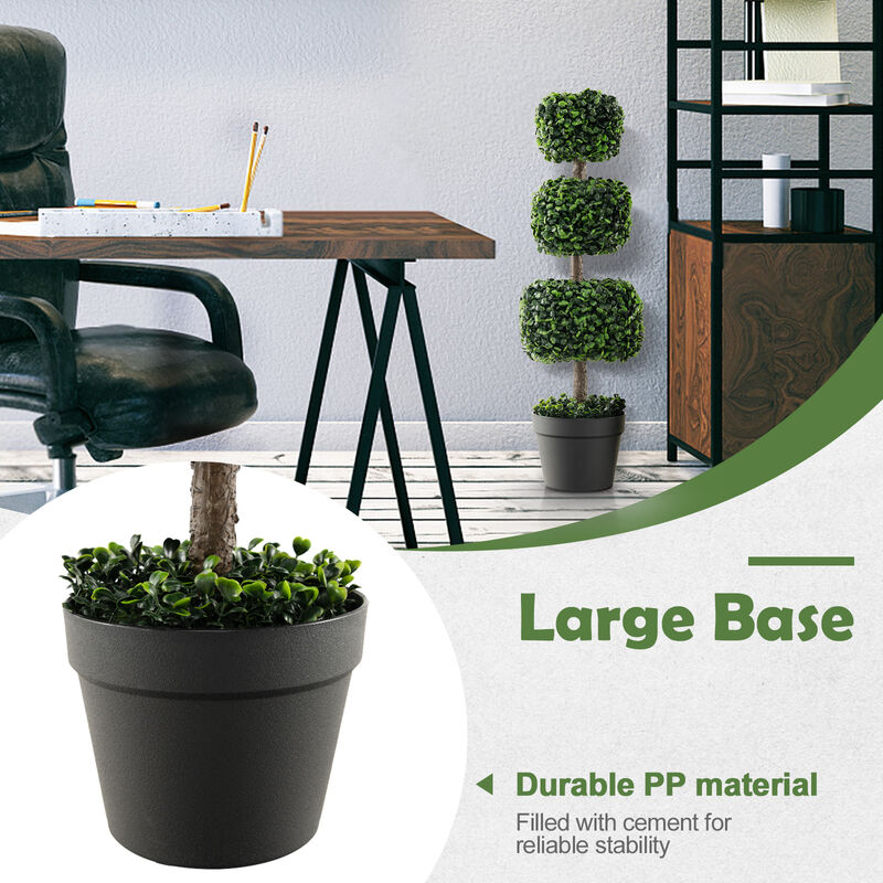 35 Inch Artificial Boxwood Topiary Ball Tree with Cement-filled Pot-Green