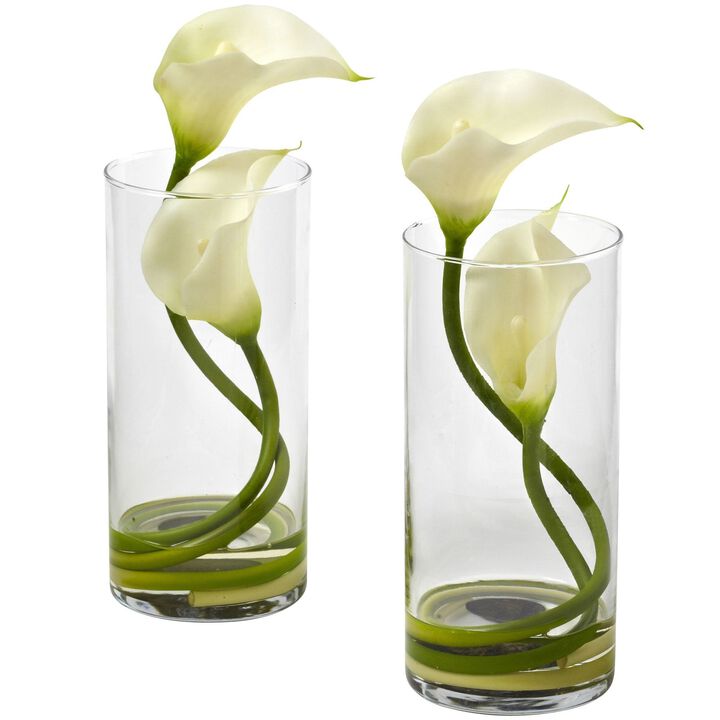 Nearly Natural Double Calla Lily w/Cylinder (Set of 2) Cream