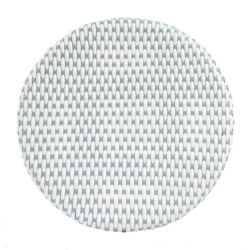 Butler Specialty Tobias Round Rattan 30 Bar Stool, White and Sky Blue Dot