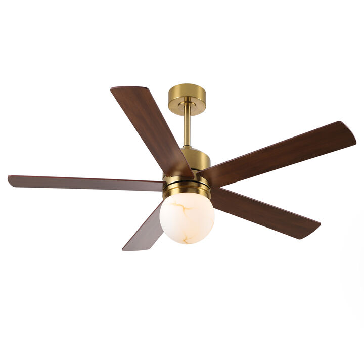 52 in. Gold Integrated LED Dimmable Downrod Mount Ceiling Fan with Frosted Glass Light Shade and Remote