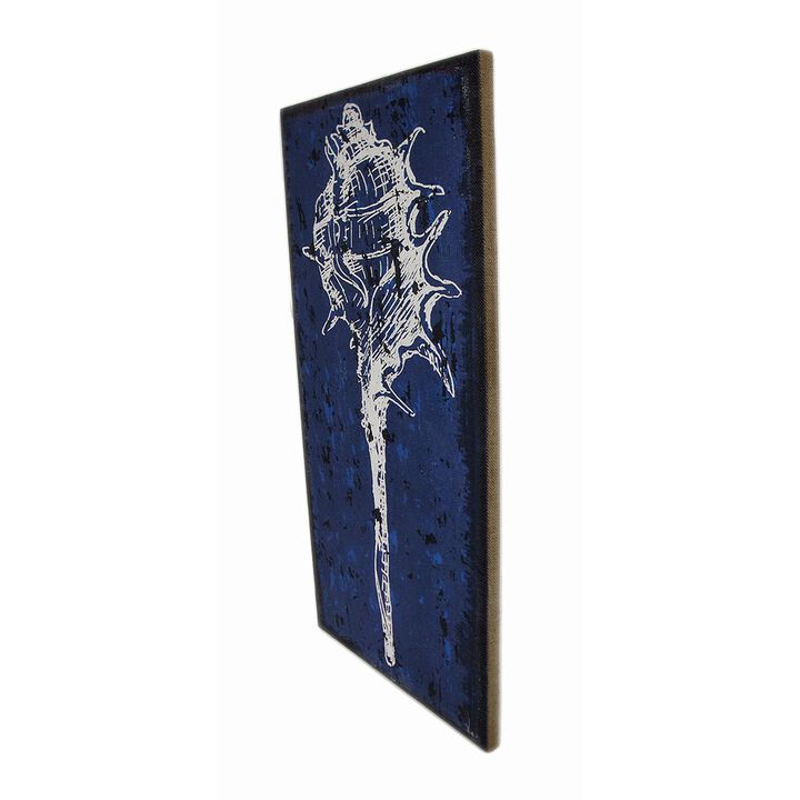 Shell Art Blue And White Murex Shell Burlap Canvas Wall Hanging