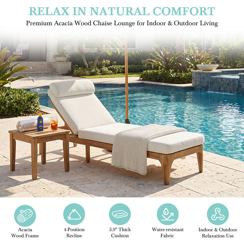 Merax Outdoor Lounge Chair Set with Natural Acacia Wood Frame, Adjustable Recline image number 2