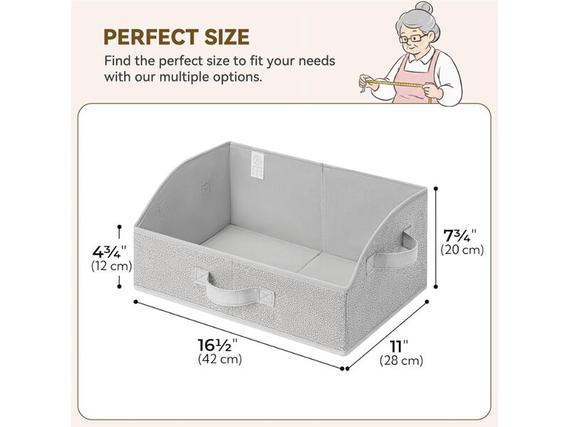 Closet Organizer Bins 3 Pack | Trapezoid Storage Baskets for Shelves Grey | Collapsible image number 2