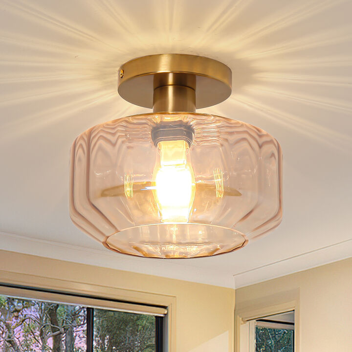 8.7" Modern Amber Glass Semi Flush Mount Ceiling Light
