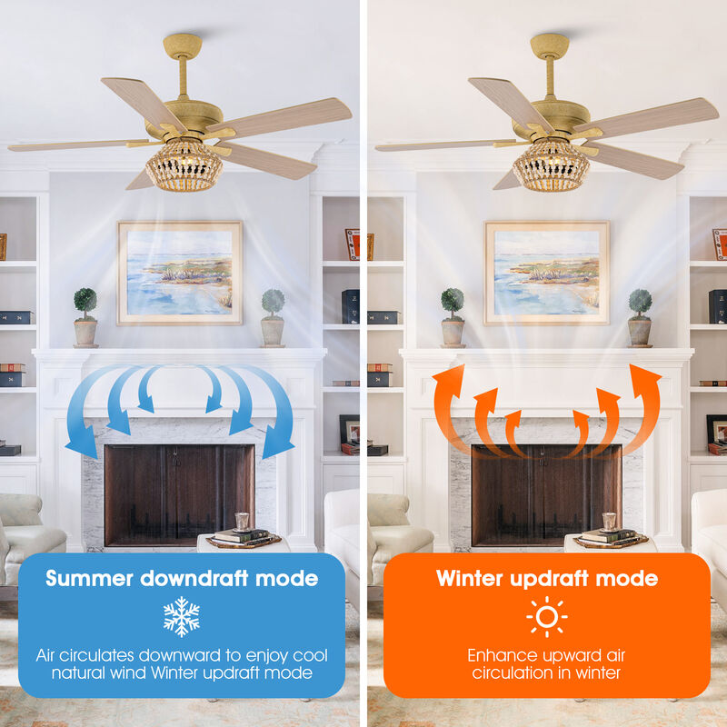 52" BohoSand Gold Cage Ceiling Fan with Remote and Light Kit