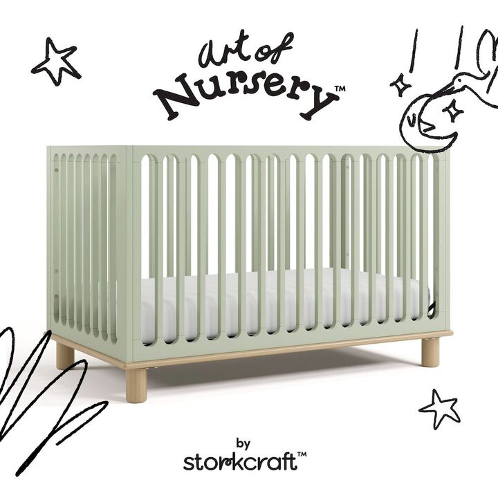 Deluxe 3-in-1 Convertible Crib with Bonus Toddler Guardrail, Sage with Driftwood