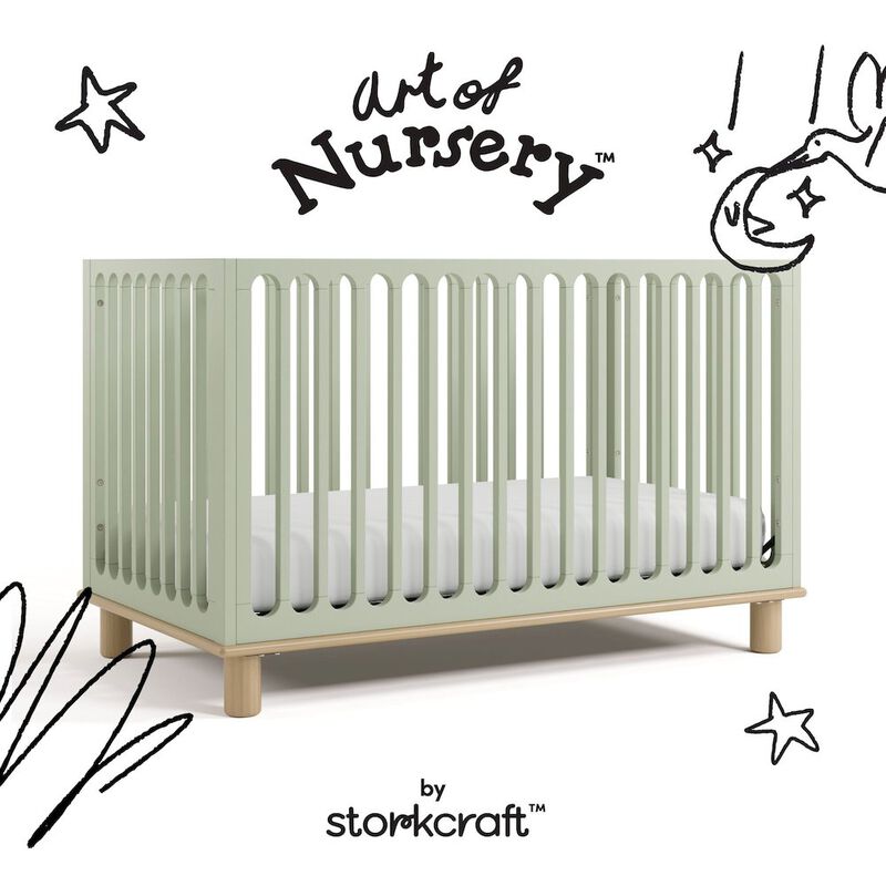 Deluxe 3-in-1 Convertible Crib with Bonus Toddler Guardrail, Sage with Driftwood image number 1