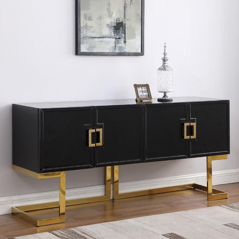 Best Master Furniture Timotheos 64 Black Lacquered Wood Sideboard with Gold Accents