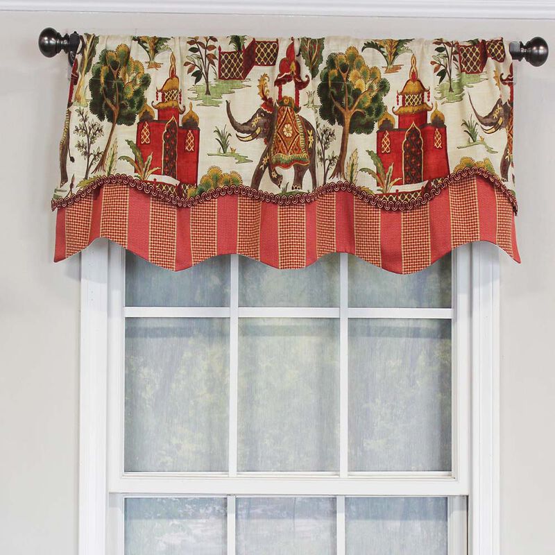 RLF Home Madhubala Glory Pattern "A " Elephant in Center Window Treatment Valance 3" Rod Pocket 50" x 16" Spice Red