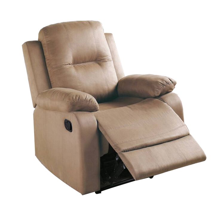 Fabric Upholstered Recliner with Tufted Back, Beige-Benzara