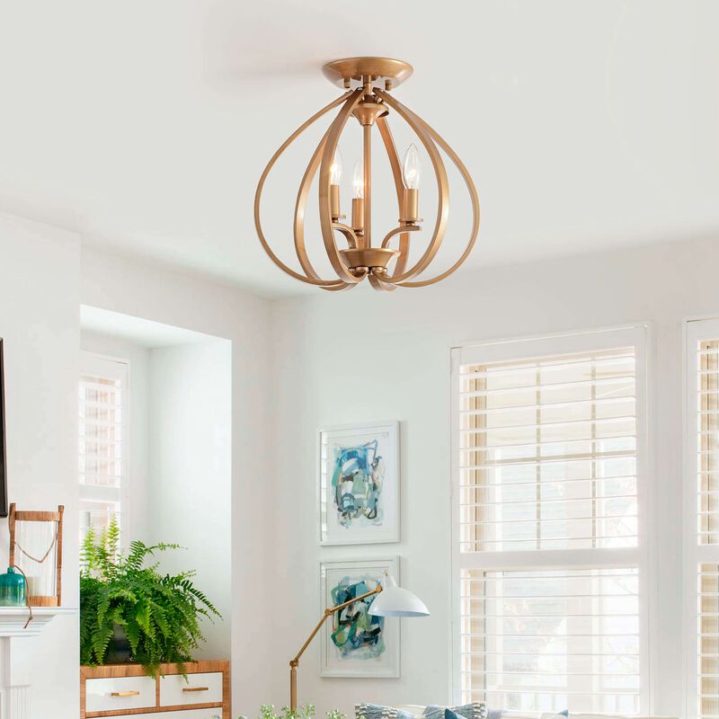 Romy 3-light Brushed Brass Contemporary Flush Mount Chandelier image number 2