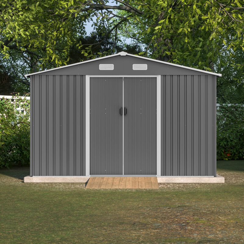 Mondawe 10x8 FT Grey Metal Storage Shed with Lockable Doors