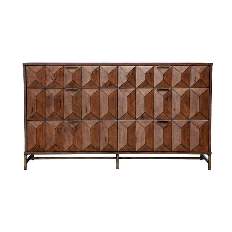 6 Drawer Dresser with Honeycomb Design and Metal Legs, Brown image number 0