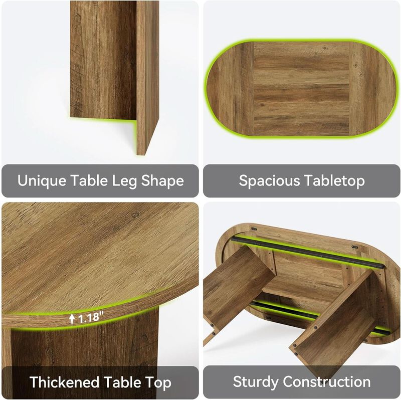 ShipItFurniture LITTLE TREE 63" Rustic Oval Dining Table with Metal Base image number 7
