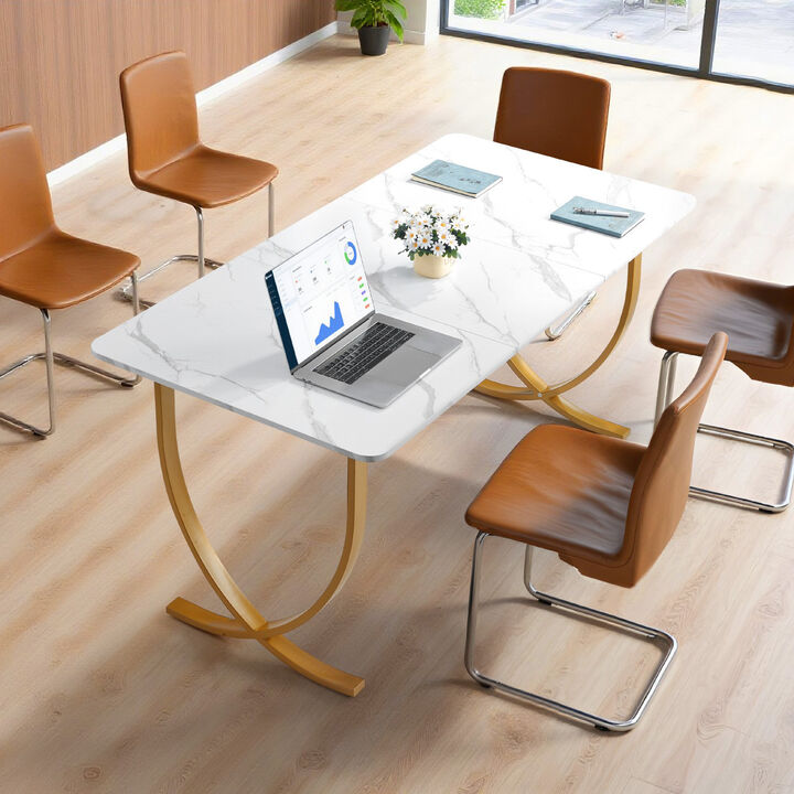 Large Executive Computer Desk, Modern Office Workstation for Conference Room and Home Office-White
