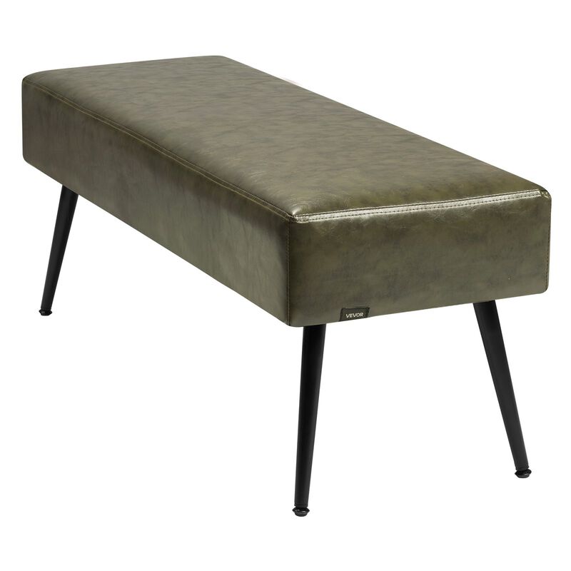Upholstered Leather Bench with Stitching and Metal Legs for Bedroom, Entryway, Hallway Seating-Green image number 8