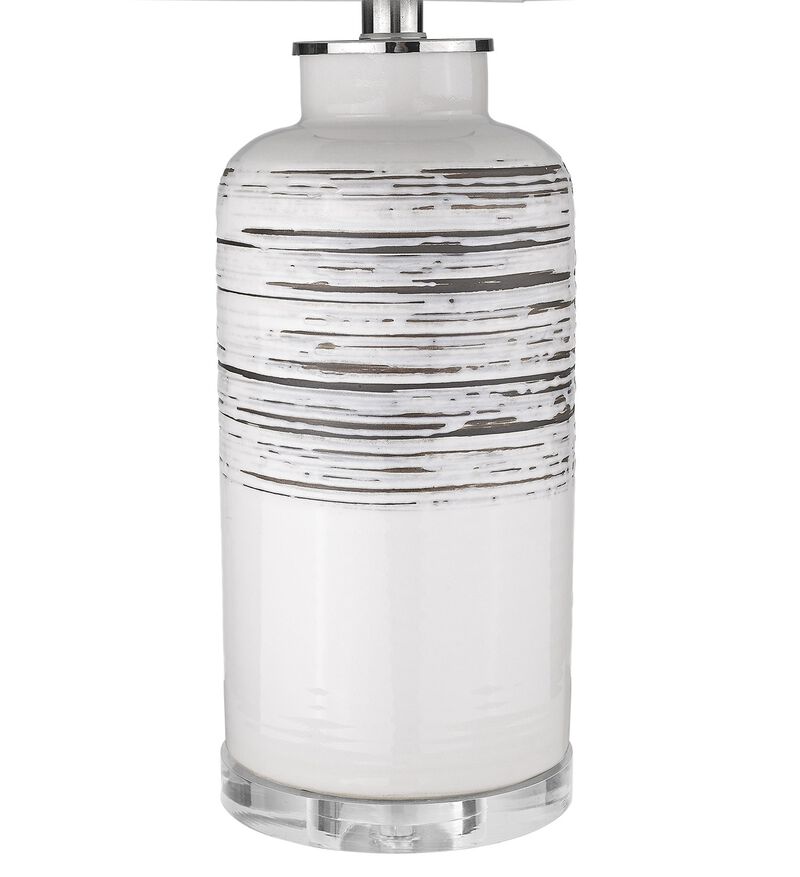 Hivvago 25" Black and White Ceramic Column Lamp With White Drum Shade