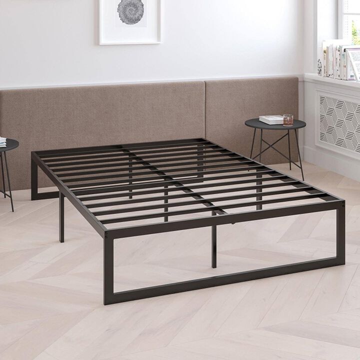 King Size 14 Inch Black Metal Steel Slat Platform Bed