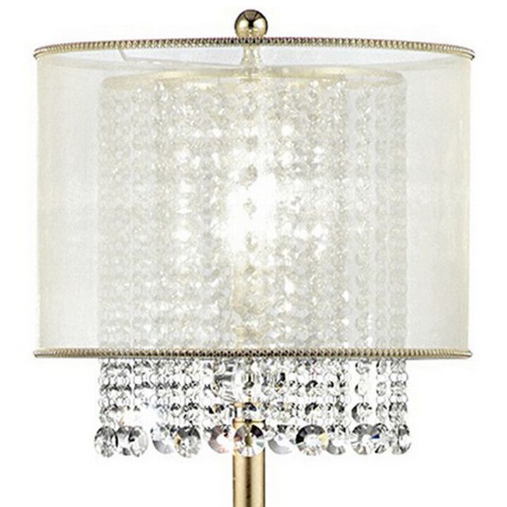 Floor Lamp with Hanging Crystal Accents, White and Gold-Benzara