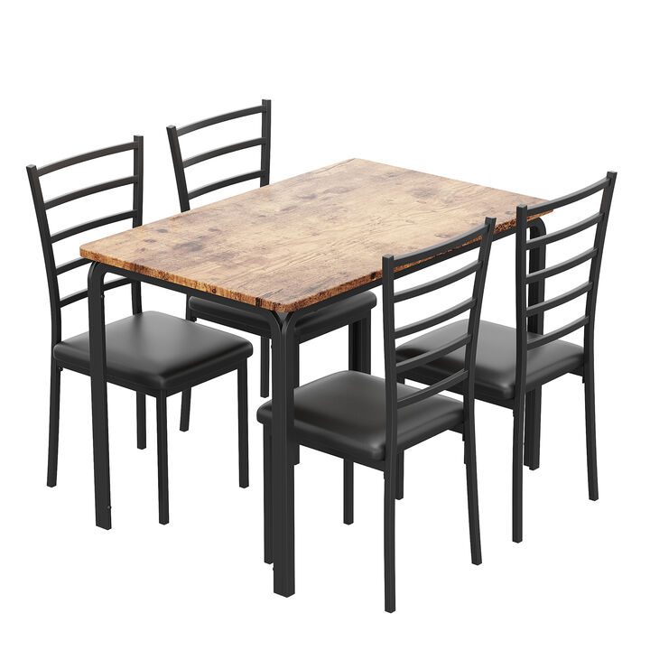 Modern 5-Piece Dining Set for 4 &ndash; Glass Top. 4 PU Chairs &ndash; Space-Saving Metal Frame. For Kitchen, Dining Room, Apartment