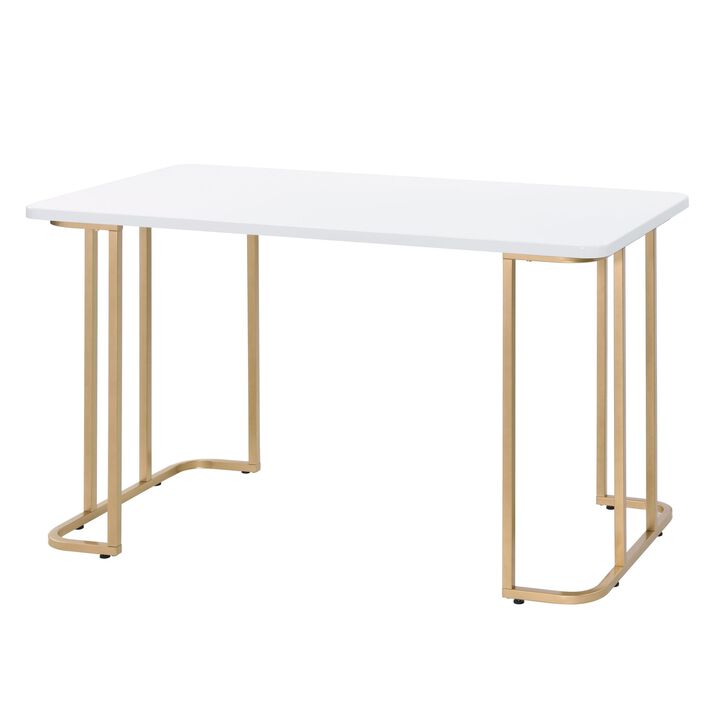GOODSILO Estie Writing Desk with White and Gold Finish for Modern Workspaces