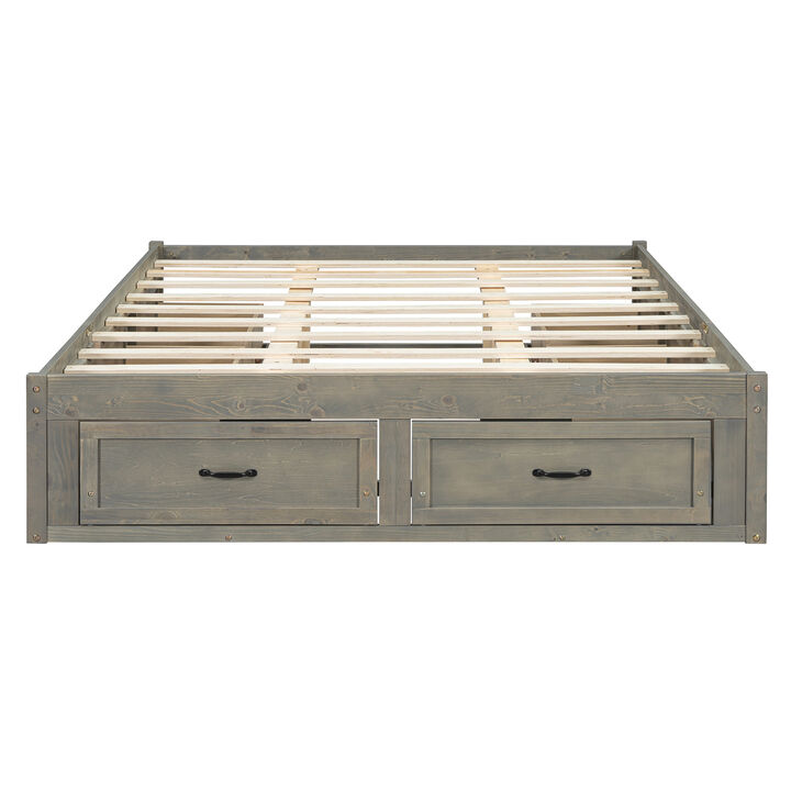 Whisen Queen Size Platform Bed with 6 Storage Drawers, MDF+LVL, for Bedroom