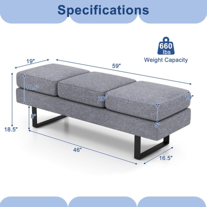 Hivvago Waiting Room Bench Seating Long Bench with Metal Frame Leg