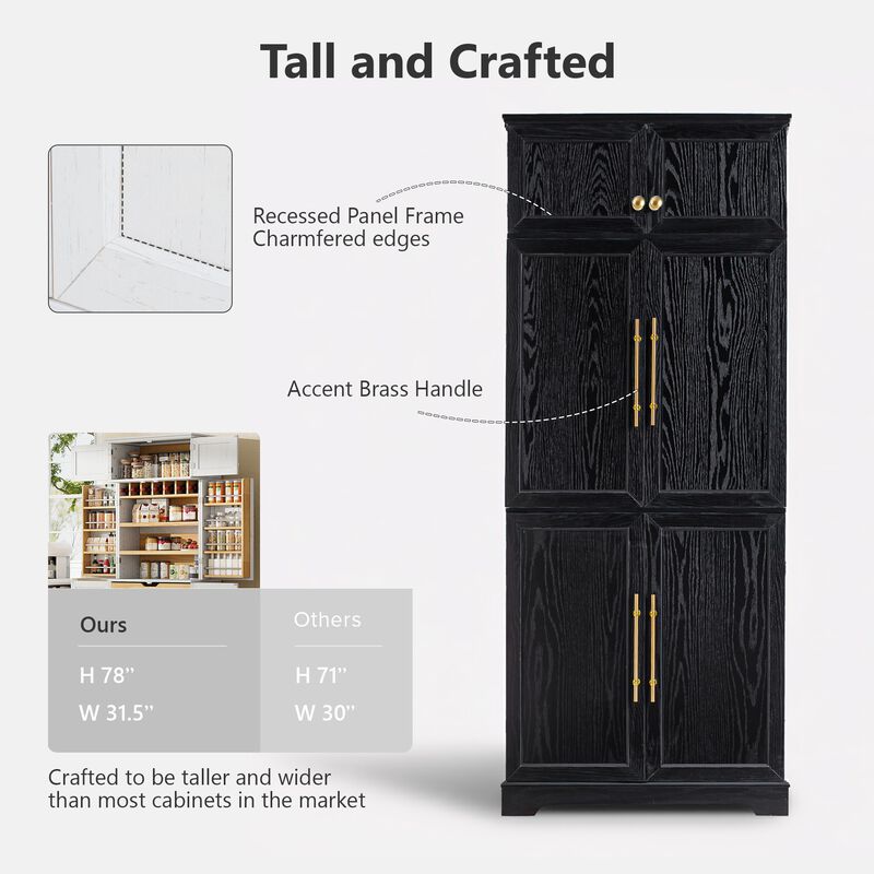 Merax Tall Farmhouse Kitchen Pantry Cabinet with 8 Door Shelves image number 5