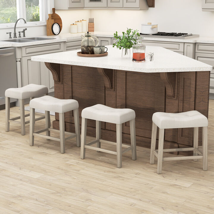 Set of 4 Upholstered Counter Height Bar Stool with Curved Saddle-Seat