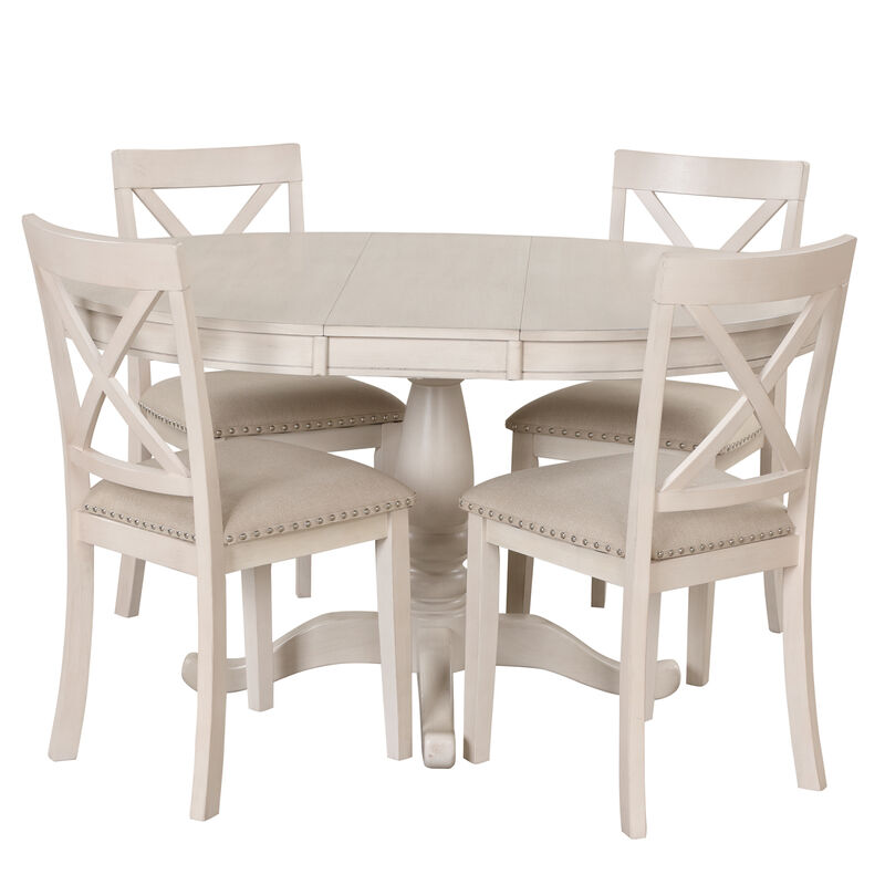 Modern Dining Table Set for 4, Round Table and 4 Kitchen Room Chairs, 5 Piece Kitchen Table Set for Dining Room, Dinette, Breakfast Nook, White