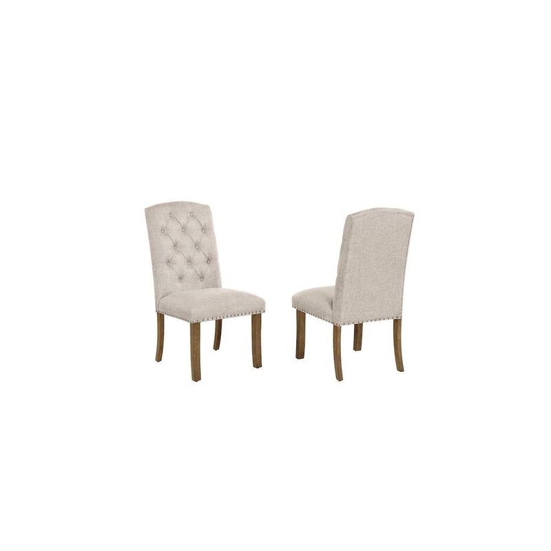 Beige Dining Chair With Linen Fabric (Set Of 2)