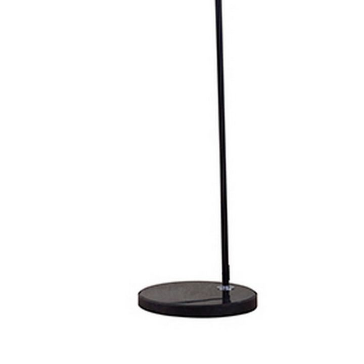 Floor Lamp with Curved Metal Frame and Drum Shade, Black-Benzara