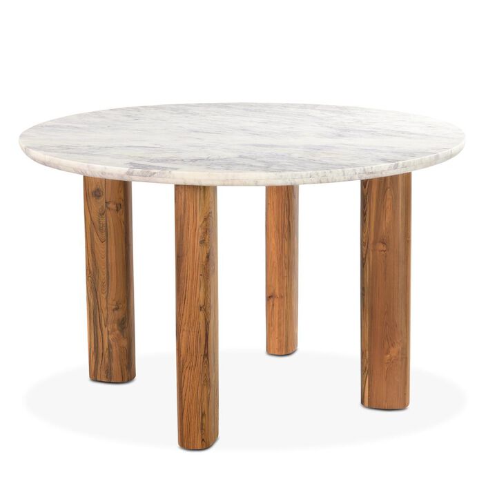 World Interiors Madrid Marble Dining Table with Teak Legs